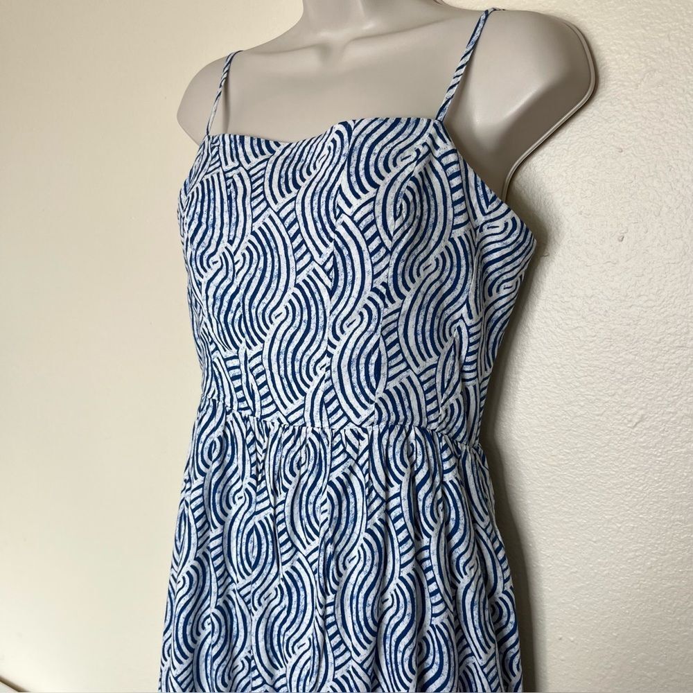 H&M Linen Blend Blue White Spaghetti Strap Midi Sundress Smocked Women Small - Picture 4 of 15